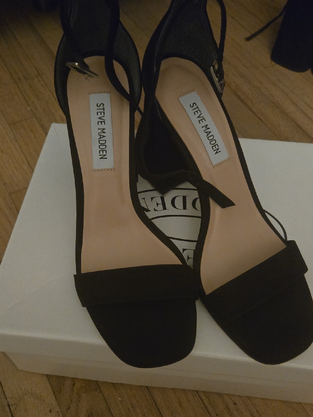 Steve Madden Black Suede Open-Toe Ankle Strap Heels